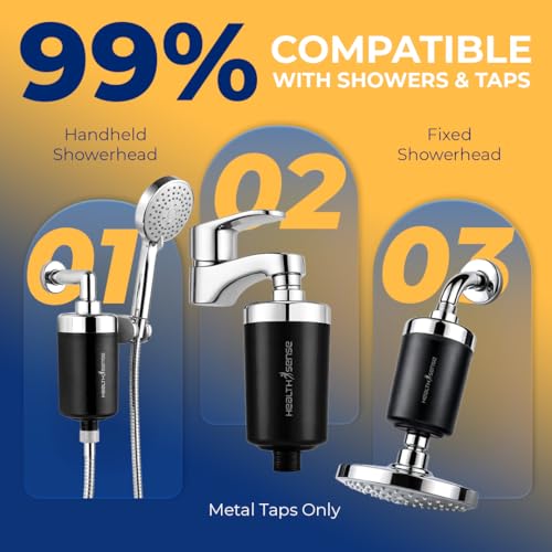 Image of HealthSense Hard Water Softener Filter for Tap, Shower & Kitchen | Shower Filter for Bathroom | 20 Stage Dechlorination System with Activated Carbon & KDF-55 | | 6 Months Cartridge Life | Black