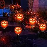 JOYIN Halloween-Jack-O-Laterne, Wegemarkierungen, Dekoration, 3 Stück 38,1 cm LED-Kürbislaternenpfähle für Halloween, Hof, Rasen, Gartendekoration, Spukhaus-Requisiten, Halloween-Party-Dekoration