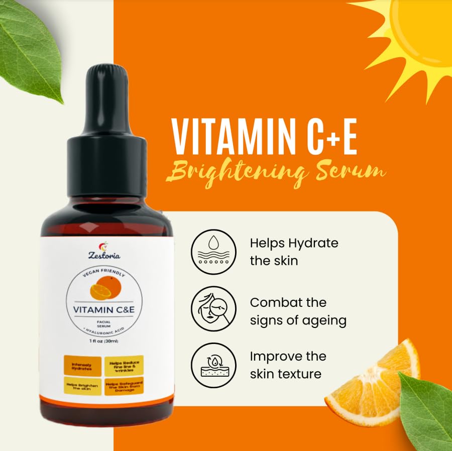 Zestoria Vitamin C Serum for face with Hyaluronic Acid & Vitamin E, Anti-Aging - Image 2