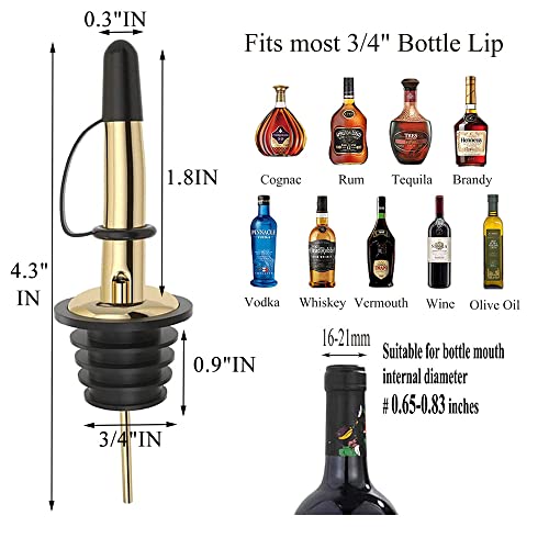 Image of Pafusen 12 Pack Liquor Bottle Pourers, Liquor Pour Spout for Liquor Bottles, Stainless Steel Olive oil Dispenser Spout, Alcohol Pourer Spouts Dust Caps Covers Fixed, Gold