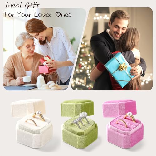 3 Slots Ring Box Velvet Ring Gift Box Wedding Day For Proposal, Engagement, Wedding,Mother's Day, Valentine's Day (Green)