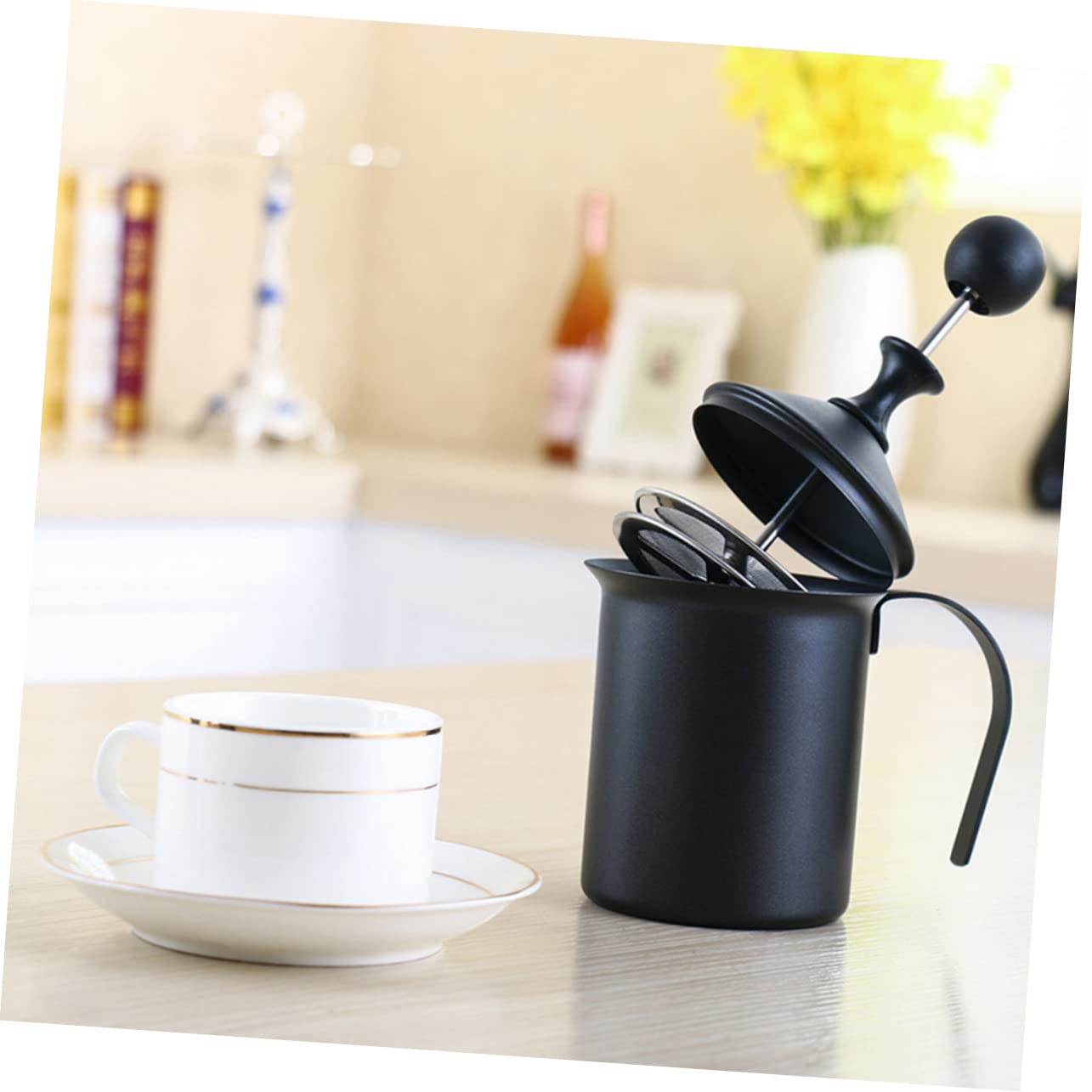 Cabilock 400cc Espumador De Leche Manual De Acero Inoxidable Batidor De Leche De Doble Para Cappuccinos y Lattes Utensilio De Café Para Hogar y Cafetería