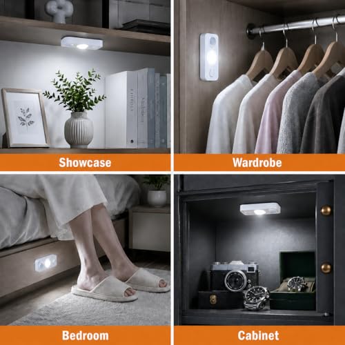 LightingWill 8 Pack Rechargeable Motion Sensor Puck Lights, Under Cabinet Lights with 10FT Detection, Dimmable Stick-On Closet Lights for Pantry, Drawer, Shelf, Hallway, Stairs, Daylight White — view 6