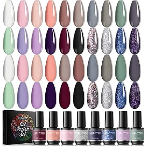 Set de esmaltes en gel semipermanente GELFAVOR 24 pcs con capa base y superior Cover
