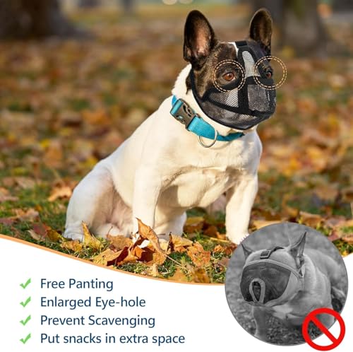 Maulkorb Hunde mit Kurzer Schnauze für Französische Bulldogge und Pitbulls, Abgeflachter Schnauze Hunde Maulkorb für Shih Tzu und Mops, Anti Beißen Kauen Bellen,ermöglichen Atmen und Trinken,Schwarz S