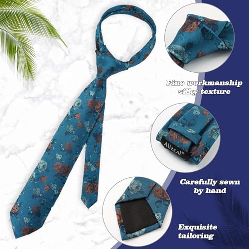Image of Alizeal Mens 3.15'' Colorful Flower Pattern and handkerchief Necktie Set