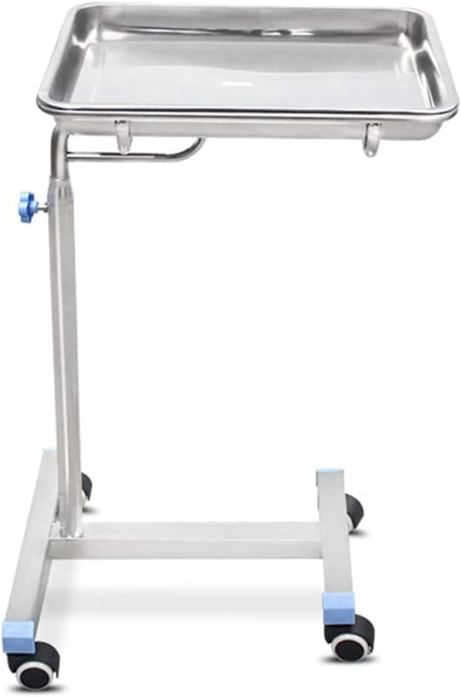Mobile Mayo Tray Stand Trolley for Medical Doctor Tattoo Spa Salon Equipment -Adjustable Height Stainless Steel with Removable Tray & Wheels