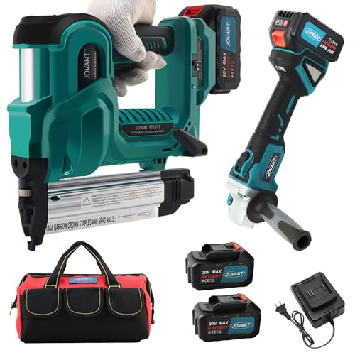 Cordless 18GA Nail Gun and 7/8' Angle Grinder, 2 in 1 Brad Nailer Cordless with 2 * 4.0A Batteries, for Woodworking, Flooring, Roofing and Upholstery JOVANT