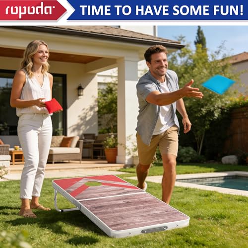 Image of ropoda Cornhole Board Set with Score Sheet, 4x2 /3x2 FT Regulation Size Corn Hole Games for Adults with Lightweight Aluminum Alloy Edging, Yard /Outdoor /Backyard Games