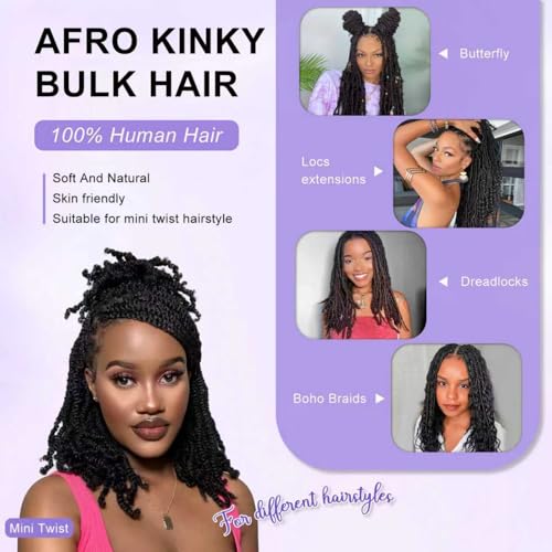 Afro Kinkys Bulk Human Hair For Braiding Soft 4c Afro Kinky-Curly Human Hair For Mini Twists,Dreadlocks Extensions,Repair Locs,Micro Locs Extension,Human Braiding Hair 18inch(1B,35g/pack) - Image 5