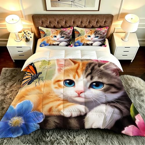 ZZXHG Edredón Estampado 3D Suave y Transpirable | Gato De Colores, Nórdico Lavable para Todas Las Estaciones, Incluye 2 Fundas de Almohada 50x75 cm, para Cama Individual_A20222