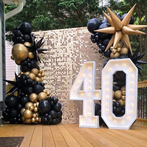 Image of COKAOBE Champagne Gold Sequin Wall Backdrop, 24PCS Square Sequin Shimmer Backdrop Panel, Photo Backdrops for Birthday, Anniversary, Wedding, Graduation & Bachelorette Party Decoration