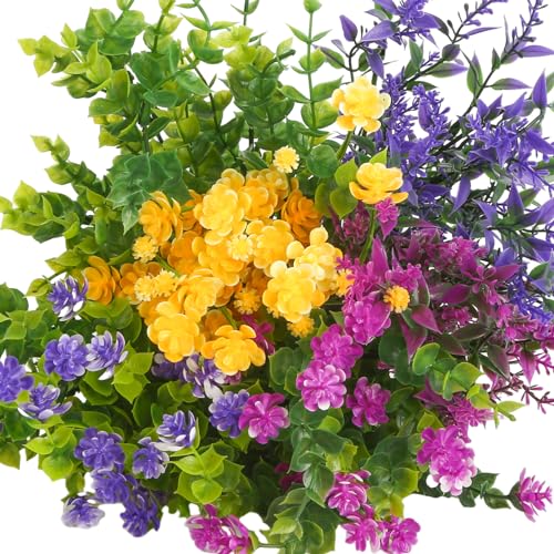 BigOtters 6PCS Artificial Flower Bouquets, Assorted Fake Flowers Faux Eucalyptus Flowers for DIY Floral Arrangement Wedding Home Decor