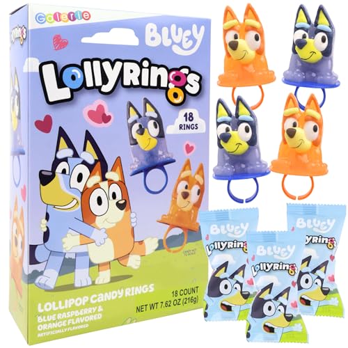 Bluey Lollipop Rings Orange and Blue Raspberry Flavored Party Favor Candy