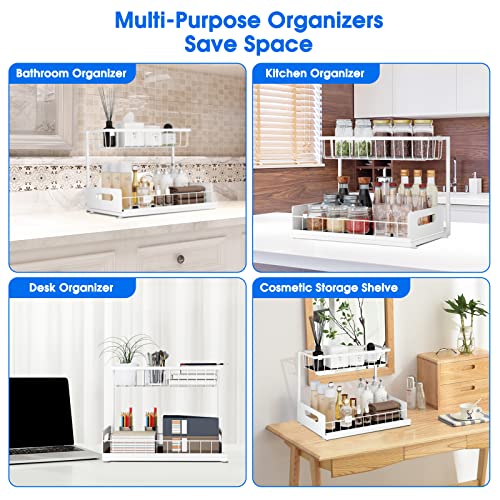 Uinofle 2 Pack Under Sink Organizers And Storage, 2 Tier Sliding Cabinet Basket Organizer Drawer Pull Out Cabinet Organizer Multi-Purpose Under Sink Organizer For Bathroom Kitchen (White) #TOP3