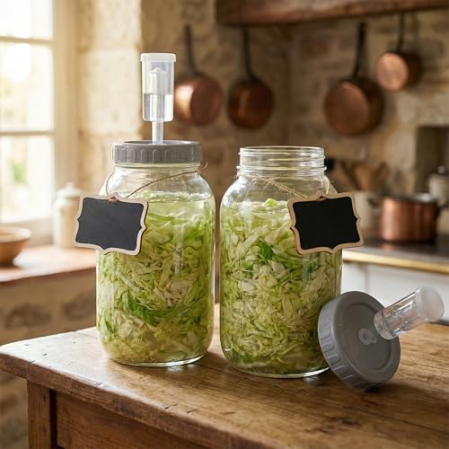 Miniatura 5 de Wantouth 2 Pcs Tarros De Fermentación 2l Con Tapa, Kit De Fermentación Con Cierre De Aire,Recipiente Defermentación De Vidrio, Kit De Fermentaciones Con Etiquetas Cuerdas Para Chucrut Kéfir Kimchi