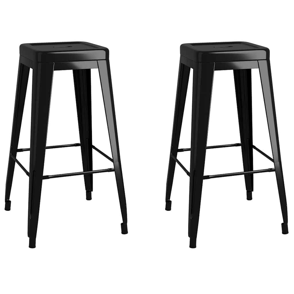 Taburetes de bar 2pcs Metal apilable Negro para Bar