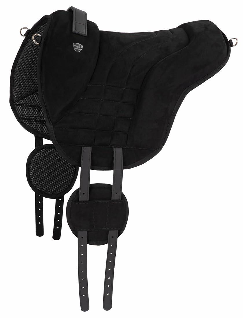 Equinate Reitpad Harper aus synthetischem Wildleder Pony Schwarz - Bareback Pad mit pflegeleichter Neopren Unterseite - Reitkissen Baumloser Sattel