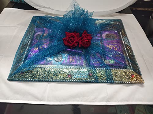 Image of Dual Color Combo of 42inch Width Dotted Mesh Net Fabric for Decoration, Fruit /Dryfruit /Gift Packing & Tray Packing (3 Meter Each Color, Pink, Green, Light Blue, Golden & Peach)
