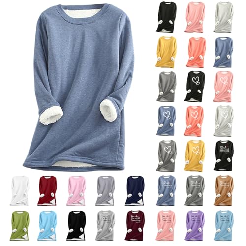 YRAETENM Fleece Sweatshirts for Women Warm Sherpa Lined Crewneck Pullover Soft Casual Loungewear Winter Thermal Tunic Tops