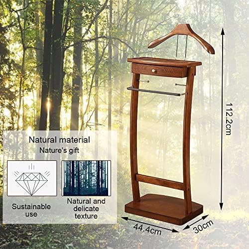 Freestanding Clothes Valet Stand Wardrobe Valet Solid Wood Suit Valet Stand with Trouser Bar Jacket Hanger Tray Organizer Bearing 50kg for Office Living Room Bed Room,Serene16