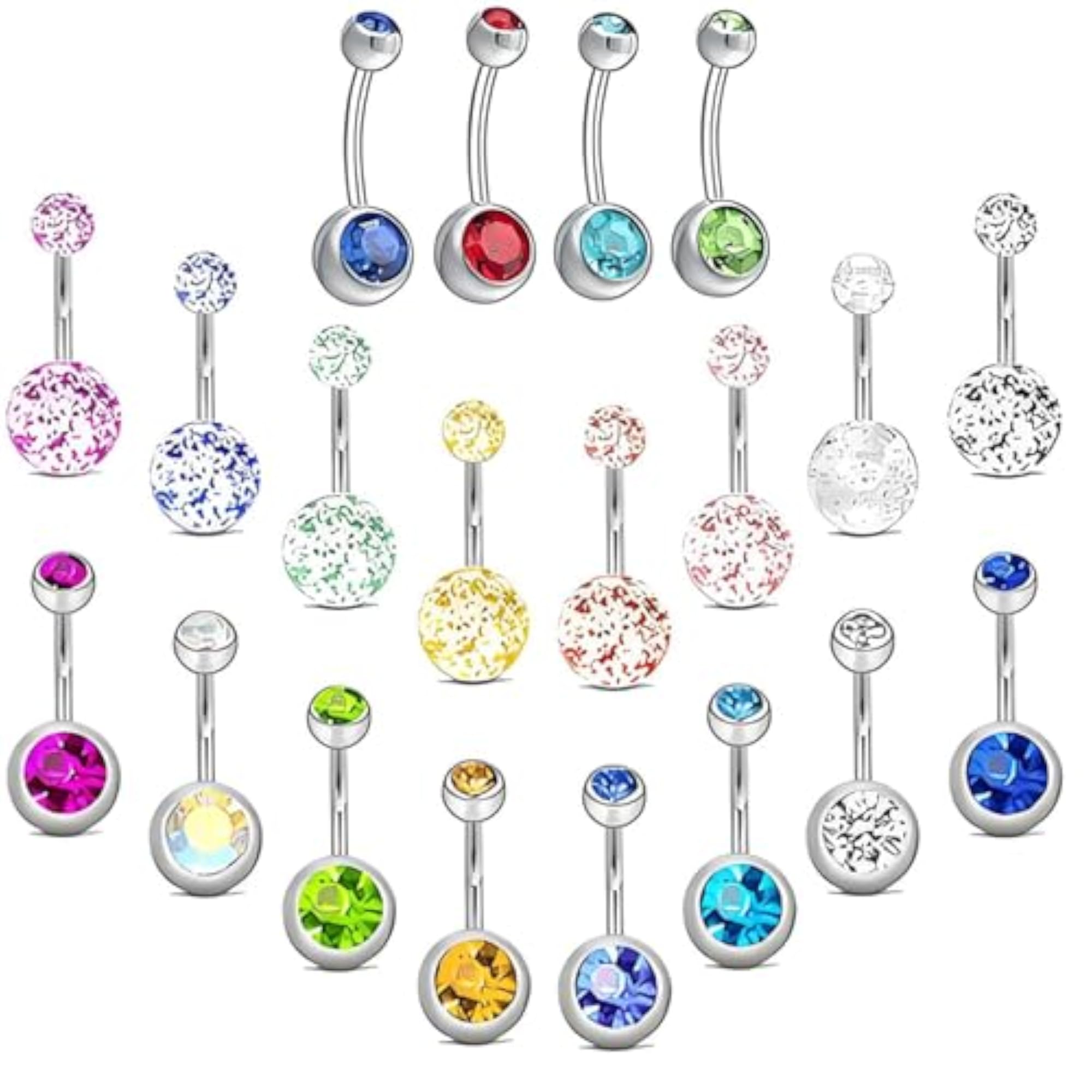 20pcs Belly Button Studs, Color Diamond Flash