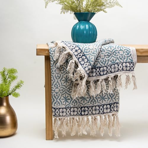 Image of Cotton Hand Block Printed Throw Blanket for Sofa, Bed, Couch, Muti Purpose Uses 50X60 Inches (Multi-Color 01)