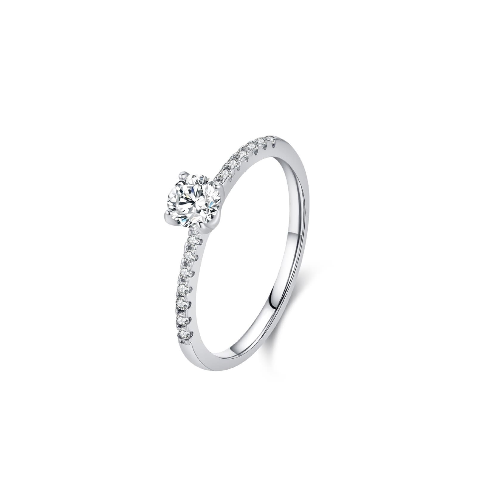 Anillos boho, anillo de oro blanco de 14 quilates elegante diseño de filas con 4 garras, diamante redondo de 0,25 quilates y moissanita, talla 50 (15,9)
