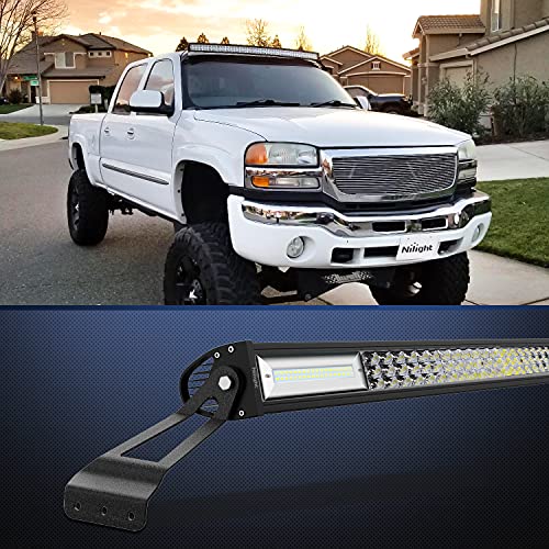 Image of Nilight 2PCS 50 inch Curved LED Light Bar Bracket at Upper Windshield Roof Cab for 07-13 Chevy Silverado Suburban Avalanche Tahoe & GMC Yukon Sierra, 2 Years Warranty