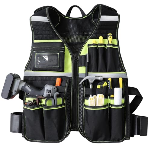 ATOLS Upgraded Electrician Tool Vest for Men 23 Pockets Reflective Work Vest with Adjustable Straps Construction Safety Vest for Carpenters and Handymen