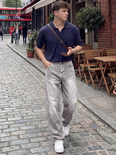 Image of JMIERR Mens Baggy Jeans Wide Leg Y2K Loose Fit Denim Pants | Vintage Relaxed Loose Fit, Stretch, Straight Leg, Skater Streetwear, 5 Pockets, Casual Carpenter Jean, Hip Hop