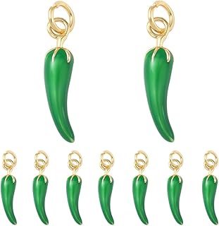 Beebeecraft 1 Box 10Pcs Green Chili Pepper Charms 18K Gold Plated Brass Enamel Hot Charm for Jewelry Making DIY Necklace Bracelets Supplies