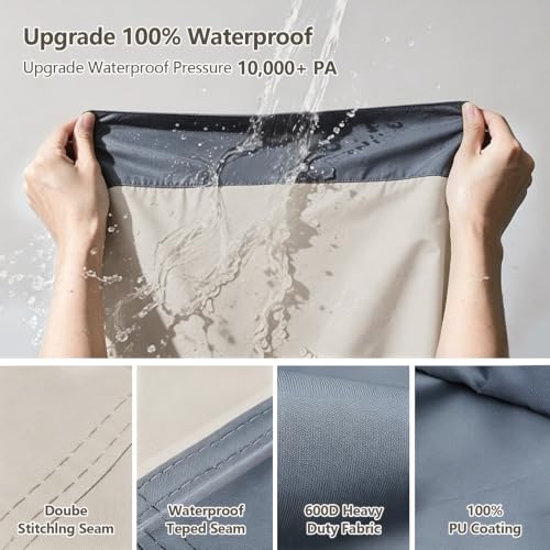 Outdoor Patio Furniture Cover, Heavy Duty 600D Waterproof Table Cover, Windproof UV Resistant All Season Protection for Square Patio Dining Tables, 106L x 106W x 28H Inch, Grey by RICHIE - Image 5