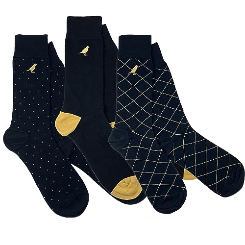 Men’s Cotton Crew Dress Socks – Ultra-Soft, Breathable, Formal Wear – GoldBlack Classic2