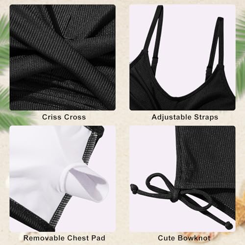 Image of Girls 2 Piece Swimsuit Hawaiian Criss Cross Bikini Bathing Suit Summer Beach Swimwear with Chest Pad 7-16T