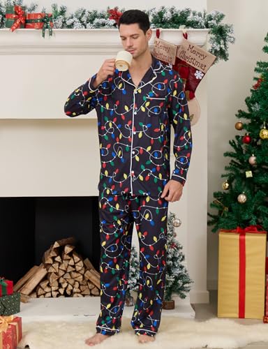 Couples Christmas Matching Pajamas Set for Men Women Xmas Pjs Sleepwear Button Down Loungewear with Pockets2