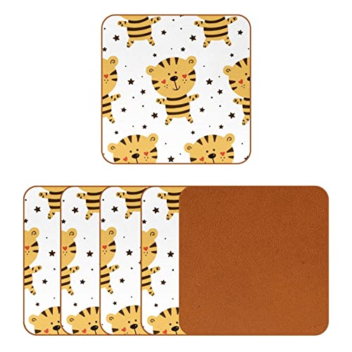 Dessous de verre carrés Tigre antidérapants lavables pour table basse