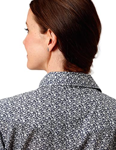 Roper Plus Size Cotton/Poly Navy & Cream Floral Print Western Blouse W/Snaps Blue 2X #TOP1