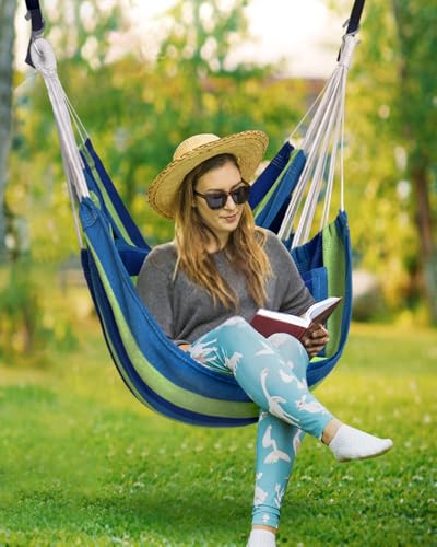 Image of Halalona Hammock Chair Hanging Hammock Chair Rope Swing 2 Cushions Included-Sturdy & Durable Soft Cotton Hand Woven Hammock Swing for Bedroom, Porch, Patio-Indoor /Outdoor