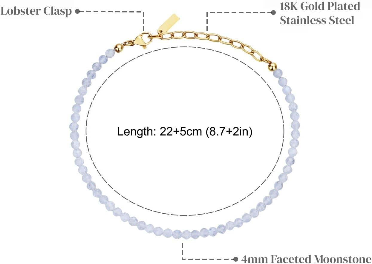 COAI Beach Waterproof Anklet for Women, Black Tourmaline Moonstone Amethyst Beaded Anklet for Women
