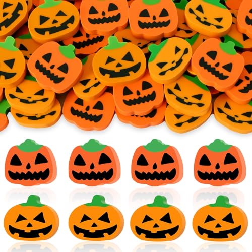 JUNEBRUSHS ハロウィンミニ消しゴム 65個 かわいいハロウィン消しゴム 子供向け ハロウィンパーティー記念品 かわいいパンプキン鉛筆消しゴム トリックオアトリートグッディバッグフィラー