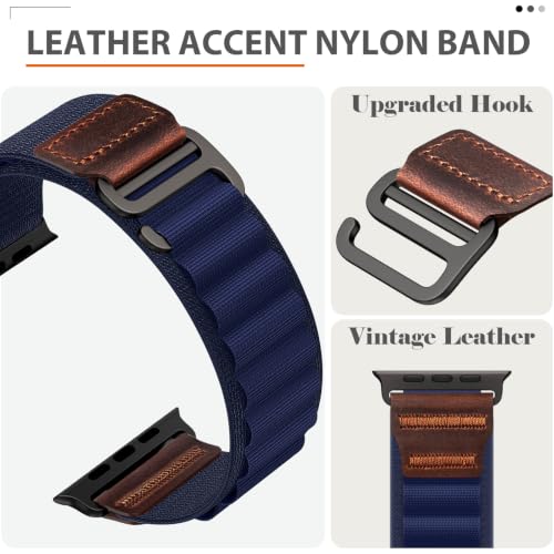 Image of MRAIN-H Leather Design Compatible with Apple Watch Bands Ultra 3 2 1 (49mm) & Series 11 10 9 8 7 6 5 4 SE 3 2 1 (46mm 45mm 44mm), Soft Stretchy Nylon Sport Band for iWatch Men Women