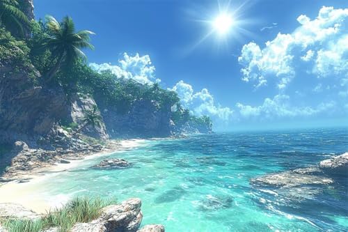 Adultos y Principiantes Diamond Painting Taladro Completo 5D DIY Arts Kits Paisaje De Playa Y Mar Imagen Bordado Diamante Pintura Pintura Para Decoración Pared Hogar Taladro Redondo 80x120cm C0726