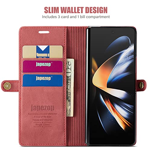 Samsung Galaxy Z Fold 4 Case,Galaxy Z Fold 4 Wallet Case with S Pen Holder Card Holder RFID Blocking Kickstand Magnetic,Leather Flip Case Wallet for Samsung Galaxy Z Fold 4 5G 7.6 Inch(2022) (Red)