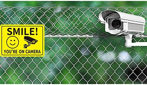 Goodvia Smile You Are On Camera Sign Metal 7 X 10", Smile CCTV Sign Reflective Aluminum Funny CCTV Signs Outdoor CCTV Signage Metal, Pack of 2