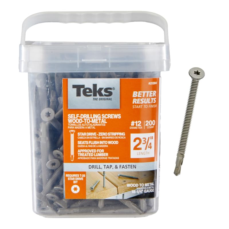 Teks #10 x 1-7/16 Inch Wood-to-Metal Self-Drilling Screws, 300PCS, for Roof/Subfloor Decking, Trailer Beds, & Headers, Rust Resistant Climaseal® Coating, Star Drive, T-25 Bit Sold Separately
