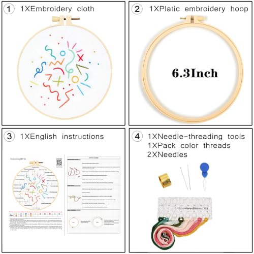 Image of Beginners Embroidery Stitch Practice Kits, Easy Hand Embroidery Starters Kit for Beginners Adults, Stamped Cross Stitch Kits DIY Needlepoint Kits for Beginners Adults, Embroidery Hoop & Video Tutorial