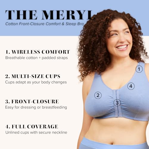 Image of LEADING LADY, Meryl, Front-Closure Cotton Bra, Comfort Sleep for Women, Breathable, Unlined, Full Coverage, Wireless, 36A-56H