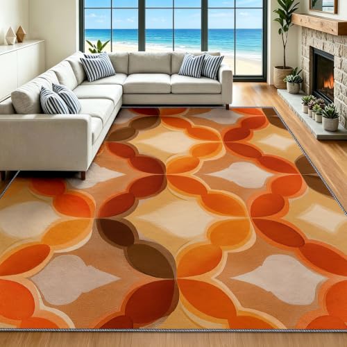 Alfombra lavable naranja de 80x150 cm con líneas curvas modernas 2