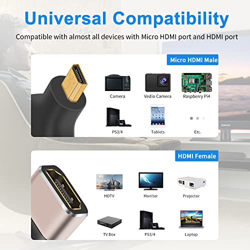 Duttek 8K Micro HDMI to HDMI Adapter (2-Pack), Micro HDMI Male to HDMI Female Adapter support 8K@60Hz,4K@120Hz,1080P, 3D - Image 4